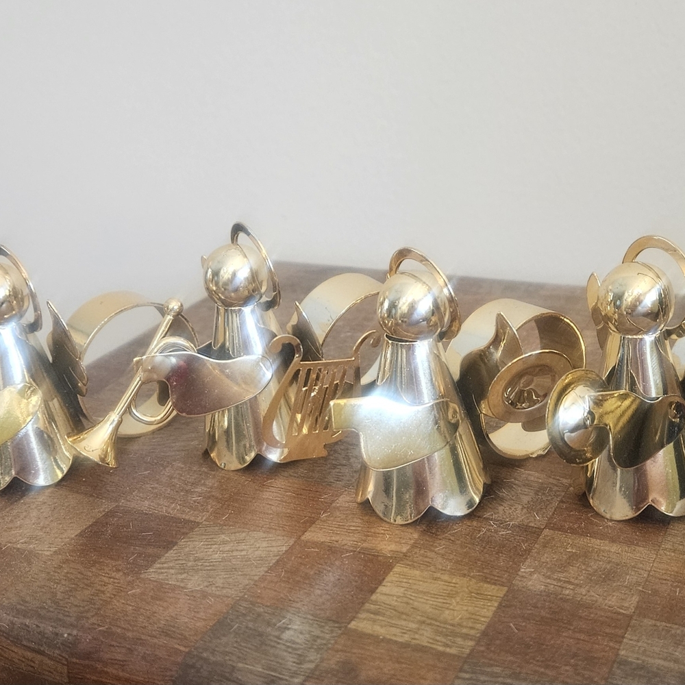 Set of 4 Vintage Gold Musical Angels Napkin Rings